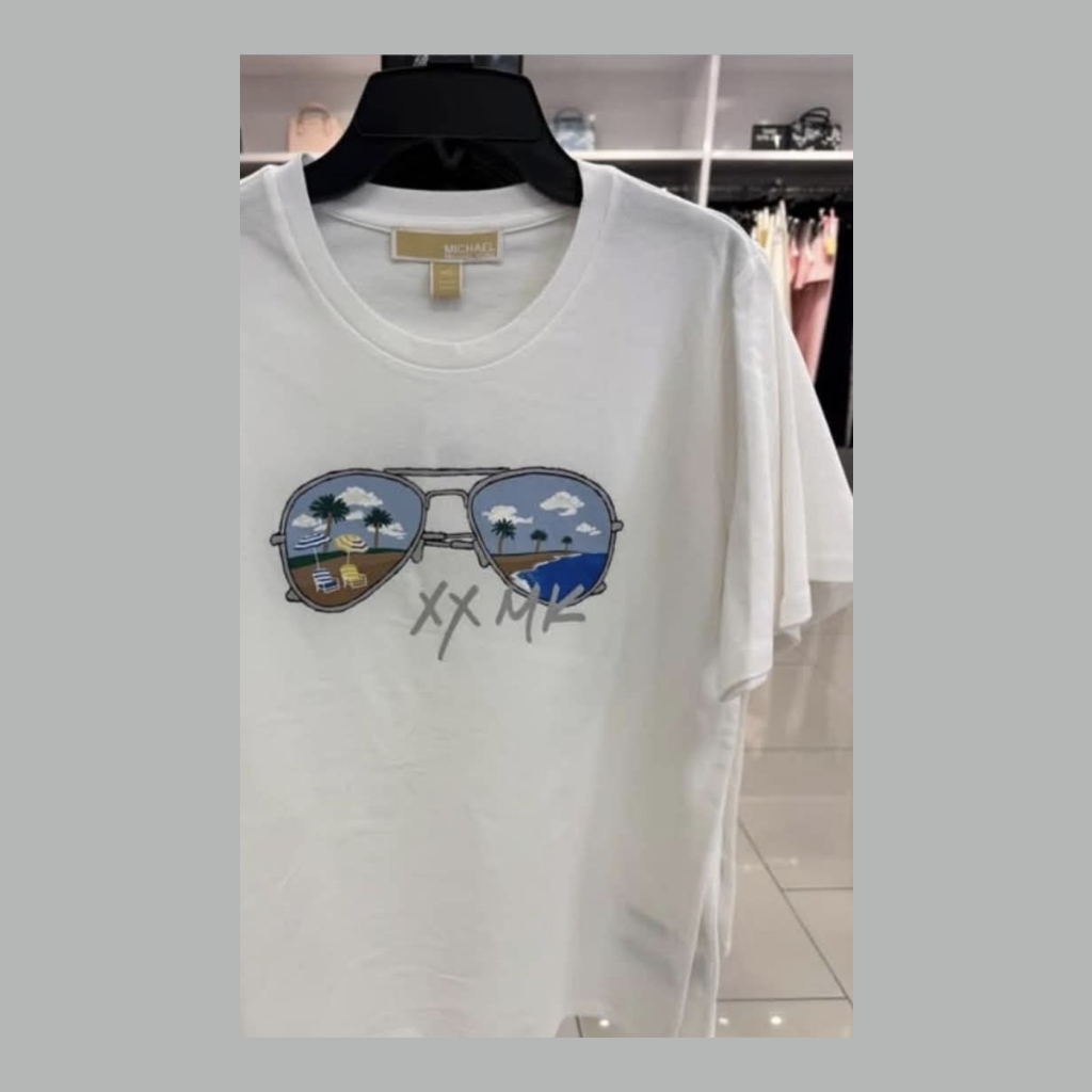 Michael Kors T-shirt with Sunglasses Graphic - White - Size Large