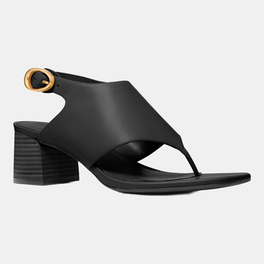 Michael Kors Women's Kya Flex Mid Block Heel Thong Dress Sandals - Black Leather