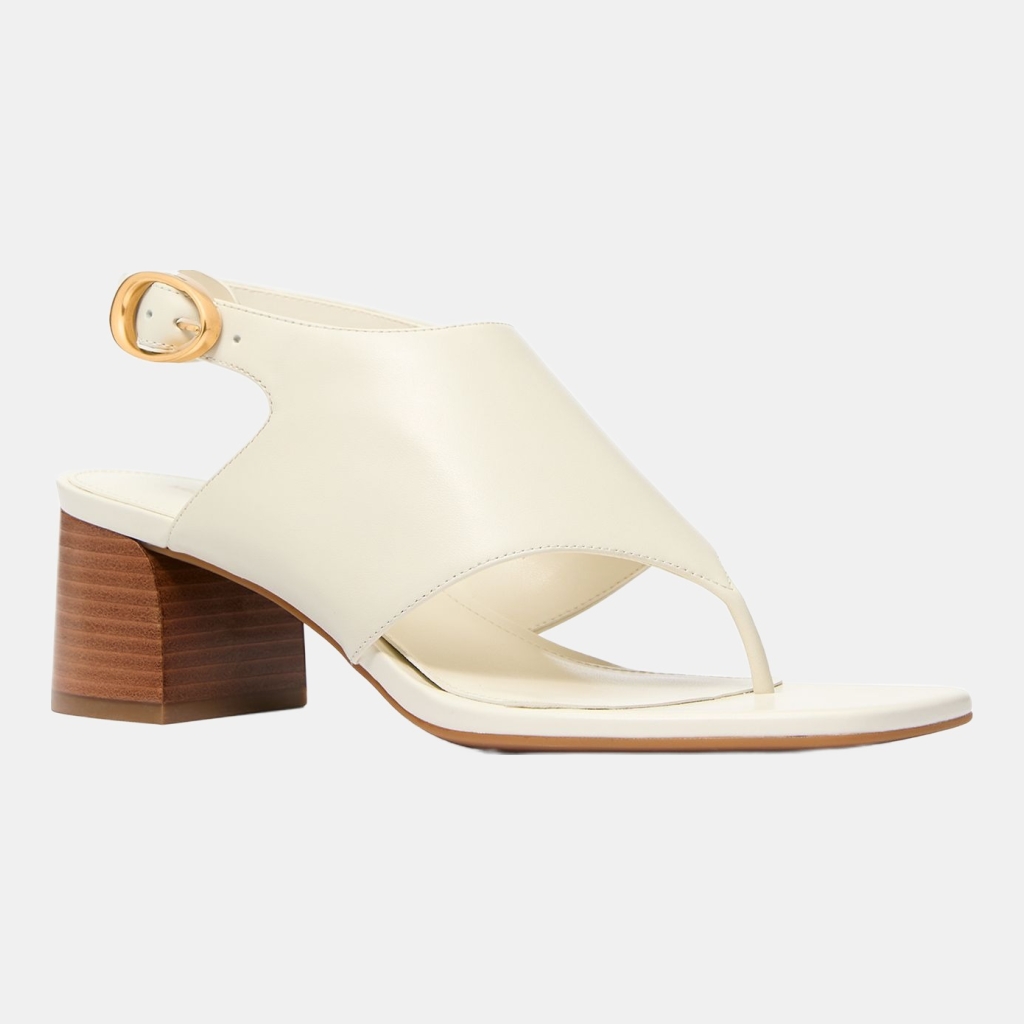 Michael Kors Women's Kya Flex Mid Block Heel Thong Dress Sandals - Eggshell Leather