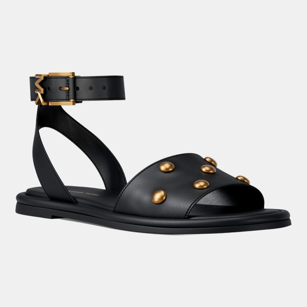 Michael Kors Women's Rosetta Ankle Strap Flat Sandals - Black Leather