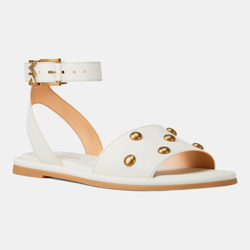 Michael Kors Women's Rosetta Ankle Strap Flat Sandals - Eggshell Leather