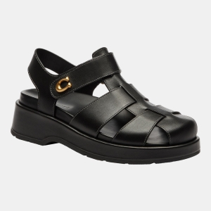 Coach Women's Sculpted C Fisherman Round Toe Sandals - Black Leather