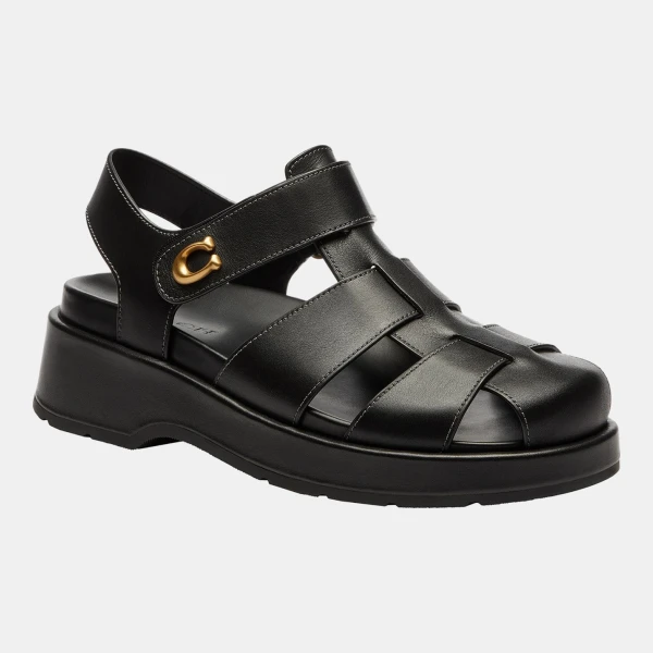Coach Women's Sculpted C Fisherman Round Toe Sandals - Black Leather