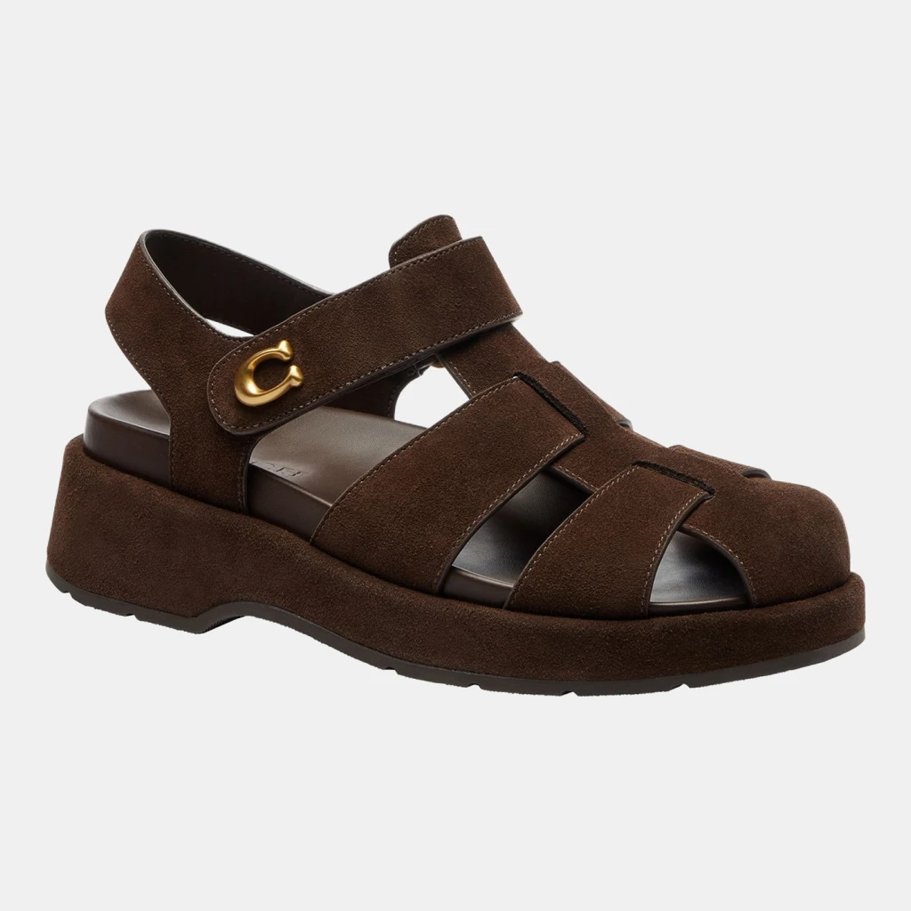 Coach Women's Sculpted C Fisherman Round Toe Sandals - Chocolate Suede