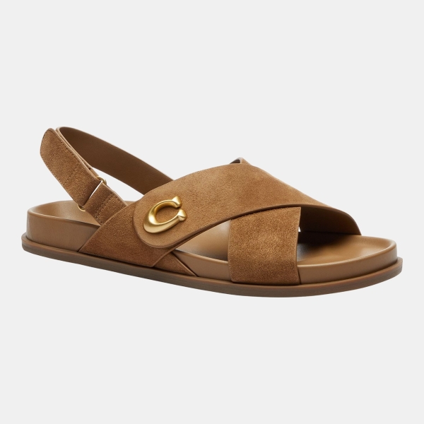 Coach Women's Sculpted C Criss Cross Round Toe Sandals - Coconut Suede
