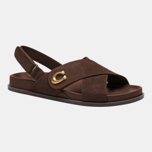 Coach Women's Sculpted C Criss Cross Round Toe Sandals - Chocolate Suede