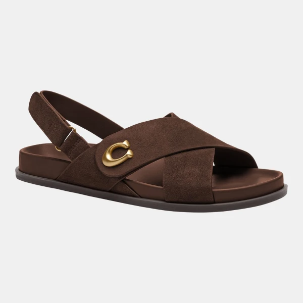 Coach Women's Sculpted C Criss Cross Round Toe Sandals - Chocolate Suede