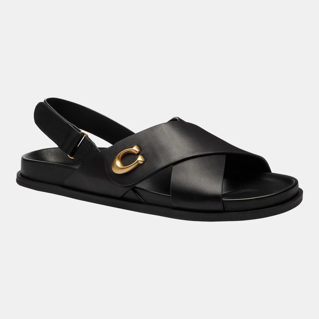 Coach Women's Sculpted C Criss Cross Round Toe Sandals - Black Leather