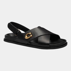 Coach Women's Sculpted C Criss Cross Round Toe Sandals - Black Leather