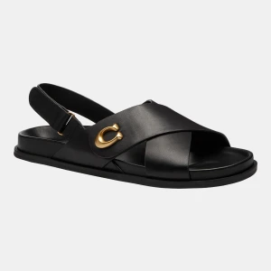 Coach Women's Sculpted C Criss Cross Round Toe Sandals - Black Leather