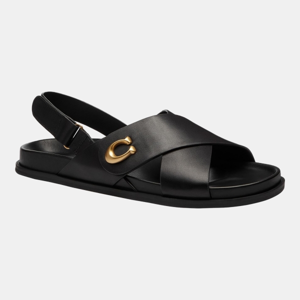 Coach Women's Sculpted C Criss Cross Round Toe Sandals - Black Leather