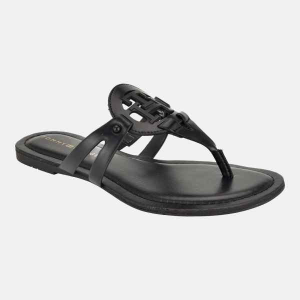 Tommy Hilfiger Women's Lerriz Logo Flat Thong Slide Sandals - Black