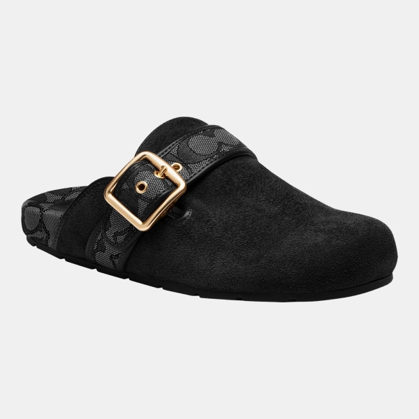 Coach Women's Archival Slip-On Buckle Clogs - Smoke/Coal/Black Suede