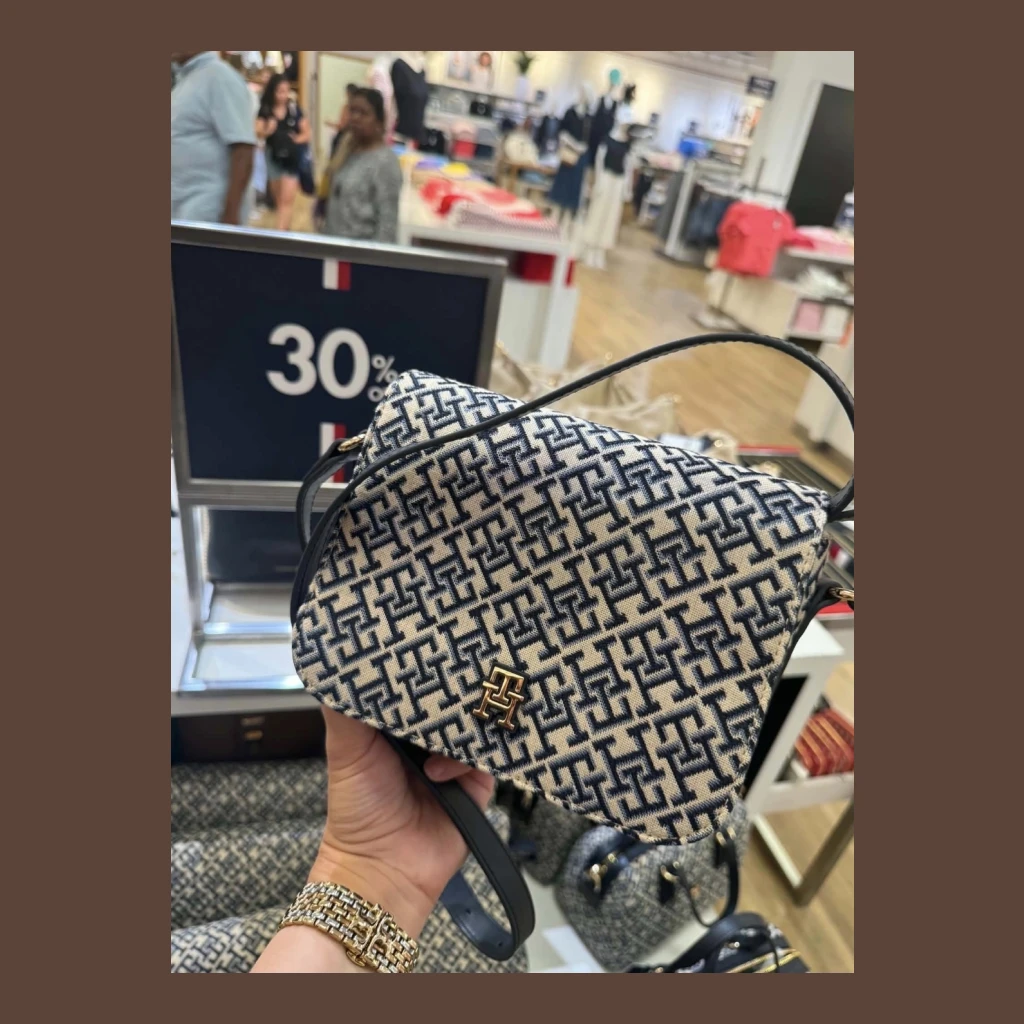 Tommy Hilfiger Monogram Crossbody Bag - Cream and Navy Blue Monogram