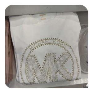 Michael Kors Women's T-shirt with Studded MK Logo - White with Gold Studs - Size medium