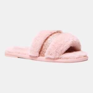 Michael Kors Outlet Alexis Faux Fur and Metallic Signature Logo Slide Sandal - POWDER BLUSH