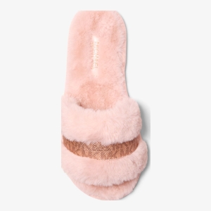 Michael Kors Outlet Alexis Faux Fur and Metallic Signature Logo Slide Sandal - POWDER BLUSH - Image 4
