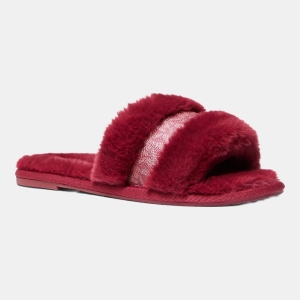 Michael Kors Outlet Alexis Faux Fur and Metallic Signature Logo Slide Sandal