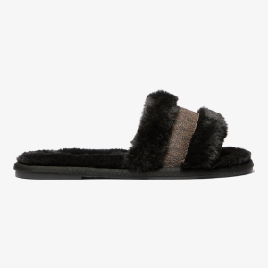 Michael Kors Outlet Alexis Faux Fur and Metallic Signature Logo Slide Sandal - Image 3