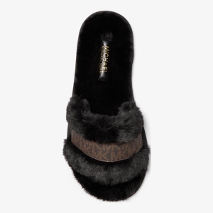 Michael Kors Outlet Alexis Faux Fur and Metallic Signature Logo Slide Sandal - Image 4