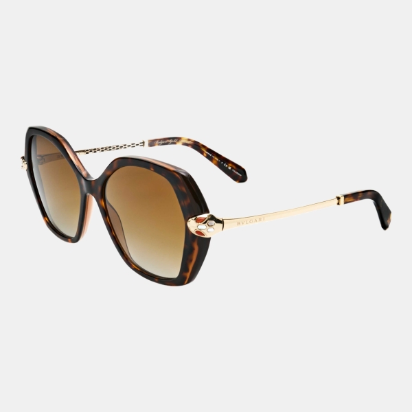 Bulgari Women's Polarized Brown Sunglasses - Havana on transparent brown