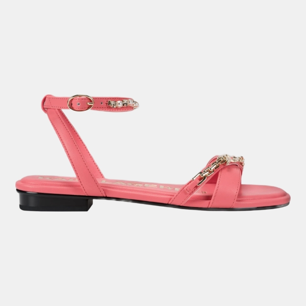 KARL LAGERFELD PARIS CHRISTIANO LOGO CHAIN ANKLE STRAP SANDAL - Snst Coral