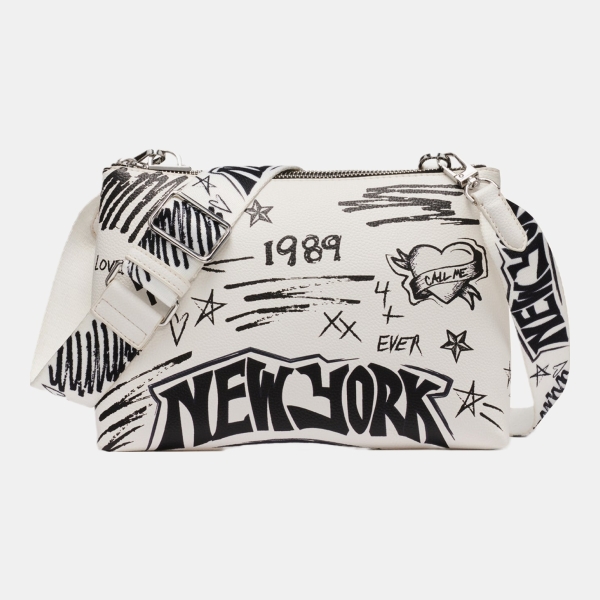 DKNY TINSLEY GRAFFITI LOGO CROSSBODY - MARSHALLOW