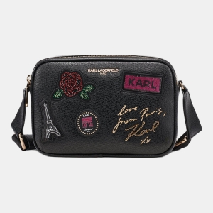 KARL LAGERFELD PARIS MAYBELLE CROSSBODY WITH PARIS PATCH - Black / Gold