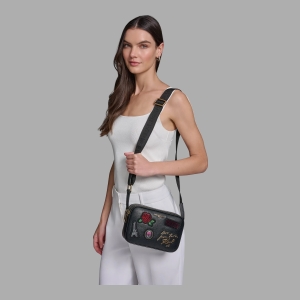 KARL LAGERFELD PARIS MAYBELLE CROSSBODY WITH PARIS PATCH - Black / Gold - Image 8