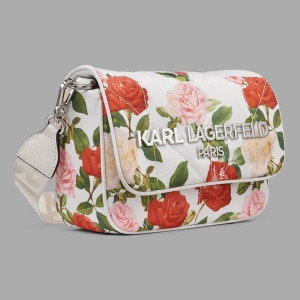 KARL LAGERFELD PARIS VOYAGE CROSSBODY WITH FLOWERS - Floral White - Image 3