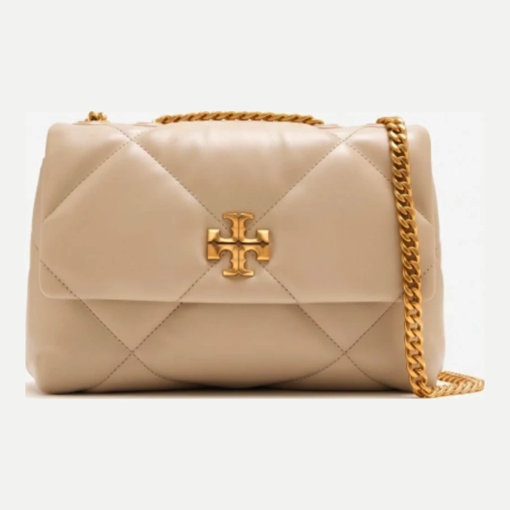 Tory Burch Quilted Shoulder Bag with Chain Strap - Beige