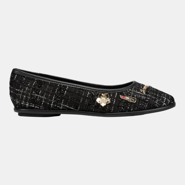 KARL LAGERFELD PARIS VADELLE TWEED BALLET FLAT WITH PINS - Black