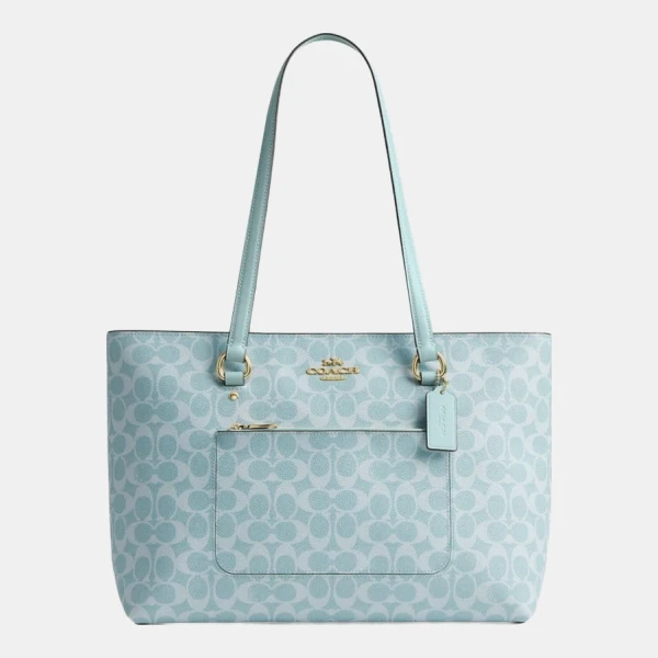 Coach Station Tote Bag In Signature Canvas - Gold/Light Blue