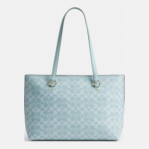 Coach Station Tote Bag In Signature Canvas - Gold/Light Blue - Image 4