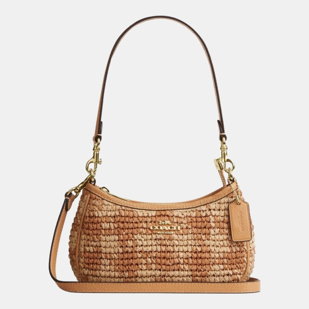 Coach Teri Mini Crossbody Bag With Gingham Print - Gold/Tan