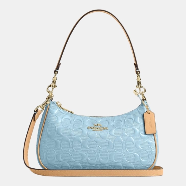 Coach Teri Shoulder Bag In Signature Leather - Gold/Light Blue