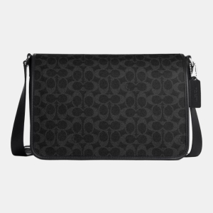 Coach Colby Messenger Bag 32 In Signature Canvas - Silver/Black Signature