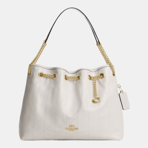 Coach Evelyn Shoulder Bag With Quilting And Charm - Gold/Chalk