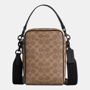 Coach Tristan Crossbody Bag 14 In Signature Canvas - Matte Black/Tan Black