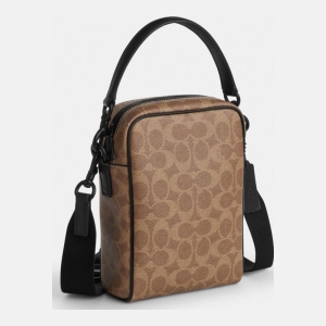 Coach Tristan Crossbody Bag 14 In Signature Canvas - Matte Black/Tan Black - Image 3