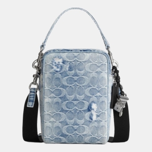 Coach Tristan Crossbody Bag 14 In Loved Signature Denim With Charms - Silver/Light Indigo