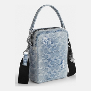 Coach Tristan Crossbody Bag 14 In Loved Signature Denim With Charms - Silver/Light Indigo - Image 3