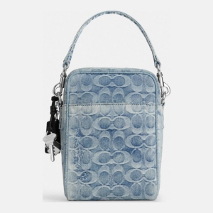 Coach Tristan Crossbody Bag 14 In Loved Signature Denim With Charms - Silver/Light Indigo - Image 4