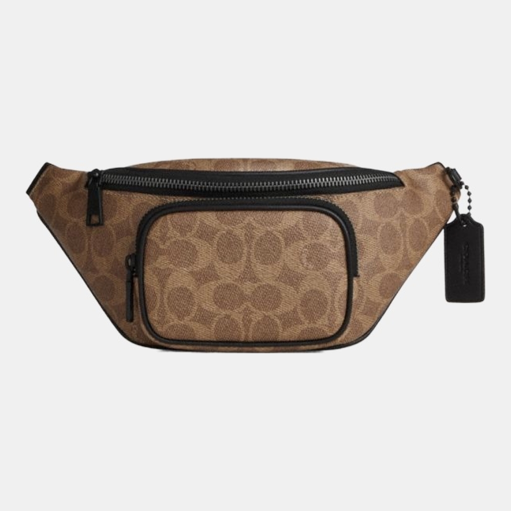Coach Travis Belt Bag 30 In Signature Canvas - Matte Black/Tan Black