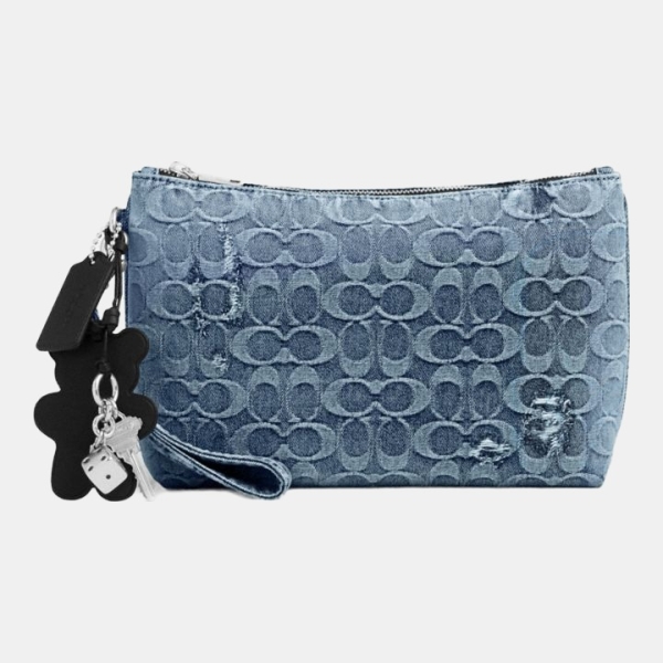 Coach Pouch In Loved Signature Denim With Charms - Silver/Light Indigo