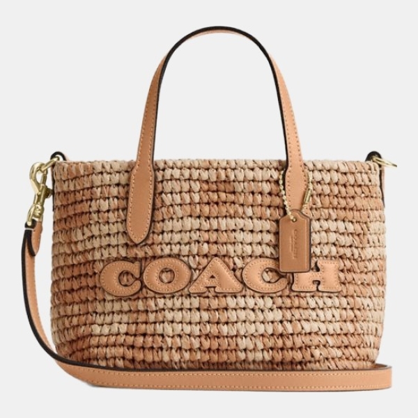 Coach City Mini Tote Bag With Gingham Print - Gold/Tan
