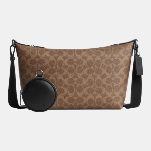 Coach Small Finn Crossbody Bag With Pouch In Signature Canvas - Silver/Tan Black