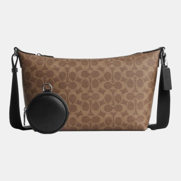 Coach Small Finn Crossbody Bag With Pouch In Signature Canvas - Silver/Tan Black
