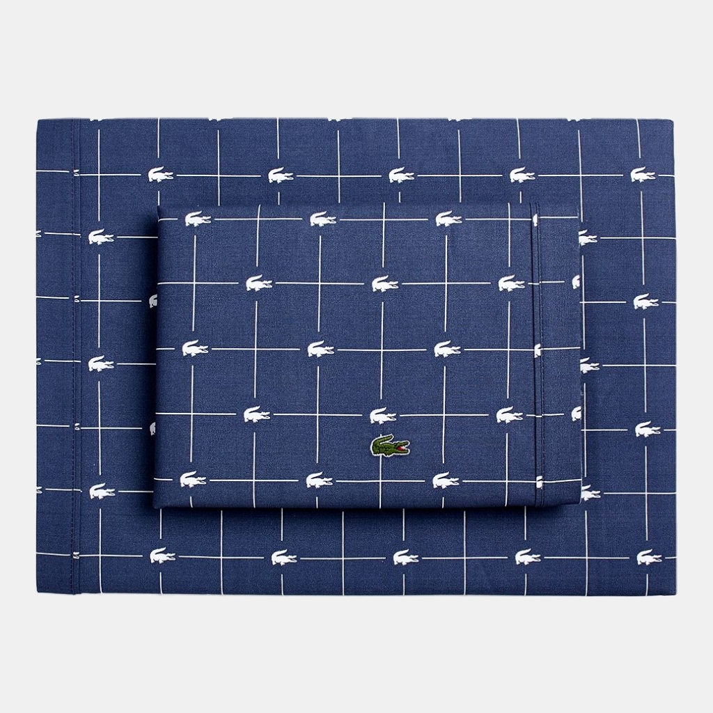 Lacoste Printed Cotton Percale 3-Pc. Sheet Set, Twin - Slice Vintage Indigo