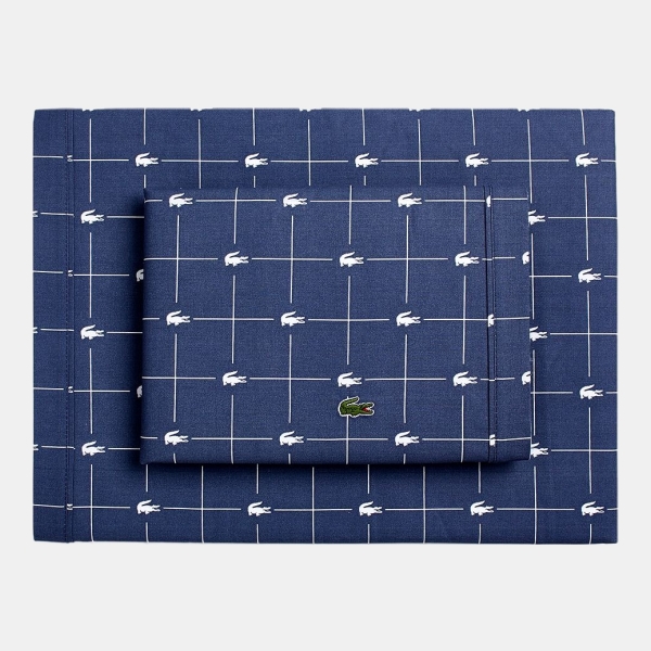 Lacoste Printed Cotton Percale 3-Pc. Sheet Set, Twin - Slice Vintage Indigo